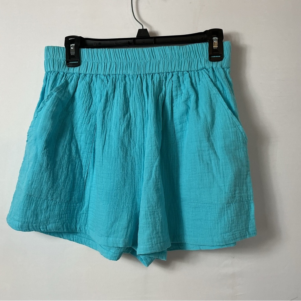 High-Waist Turquoise Pull-On Women's Shorts